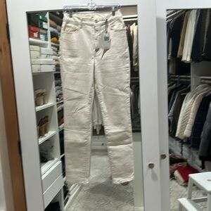 Current/Elliott Off-White Straight-Leg Jeans